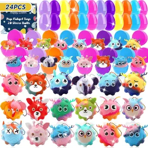 24 Pack Prefilled Easter Eggs with Toys Inside – Pop Fidget Toys, 3D Stress Ball Easter Egg Fillers, Easter Basket Stuffers for Kids Toddlers, Bulk Party Favors, Classroom Prizes, Easter Toys