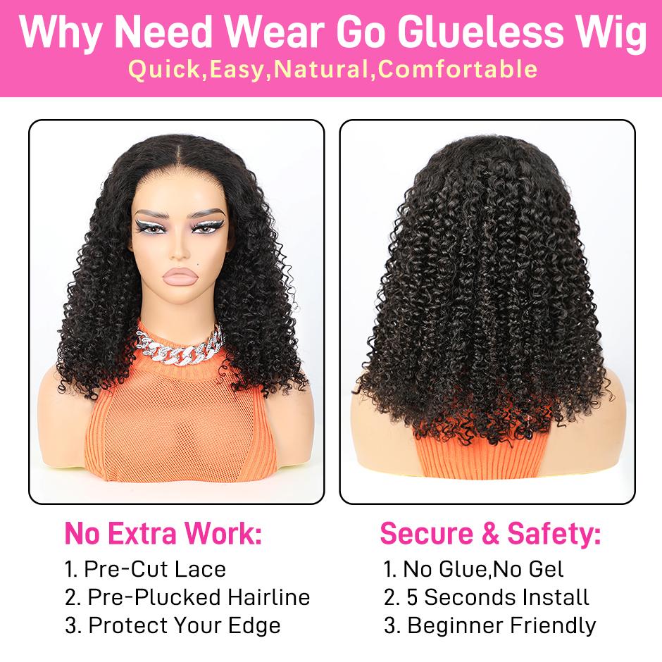 FORGIRL FOREVER Wear And Go Glueless Wig Drawstring Wear Go Half Wig 7x5 Pre Cut Bleached Knots Afro Kinky Curly Wig Lace Front Human Hair Wigs