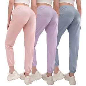 Set of 3 Women’s Summer Sports Jogger Pants — Ice Silk, Breathable, Stretch Fabric, Casual Style