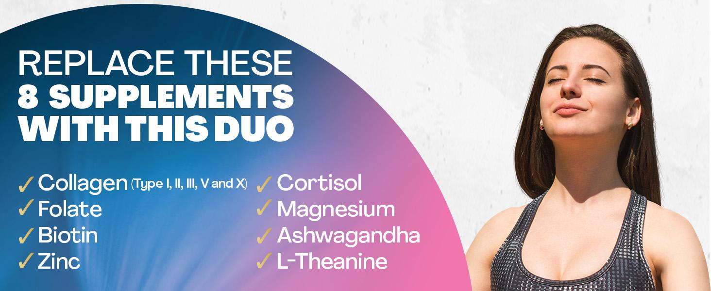 Shining Serenity Set - Zoyava Collagen & Cortisol All-in-One Dietary Supplement - Multivitamin Combo for Fitness & Healthcare with Extra Strength Ingredients - Made in USA