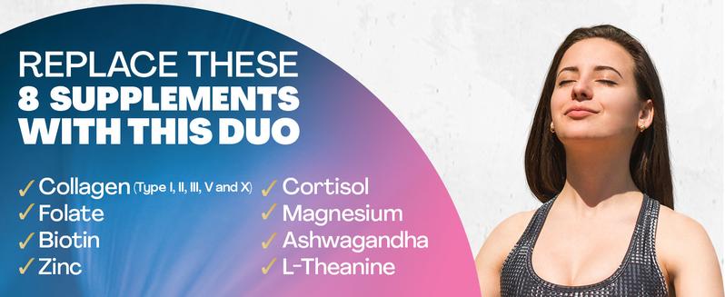 Shining Serenity Set - Zoyava Collagen & Cortisol All-in-One Dietary Supplement - Multivitamin Combo for Fitness & Healthcare with Extra Strength Ingredients - Made in USA