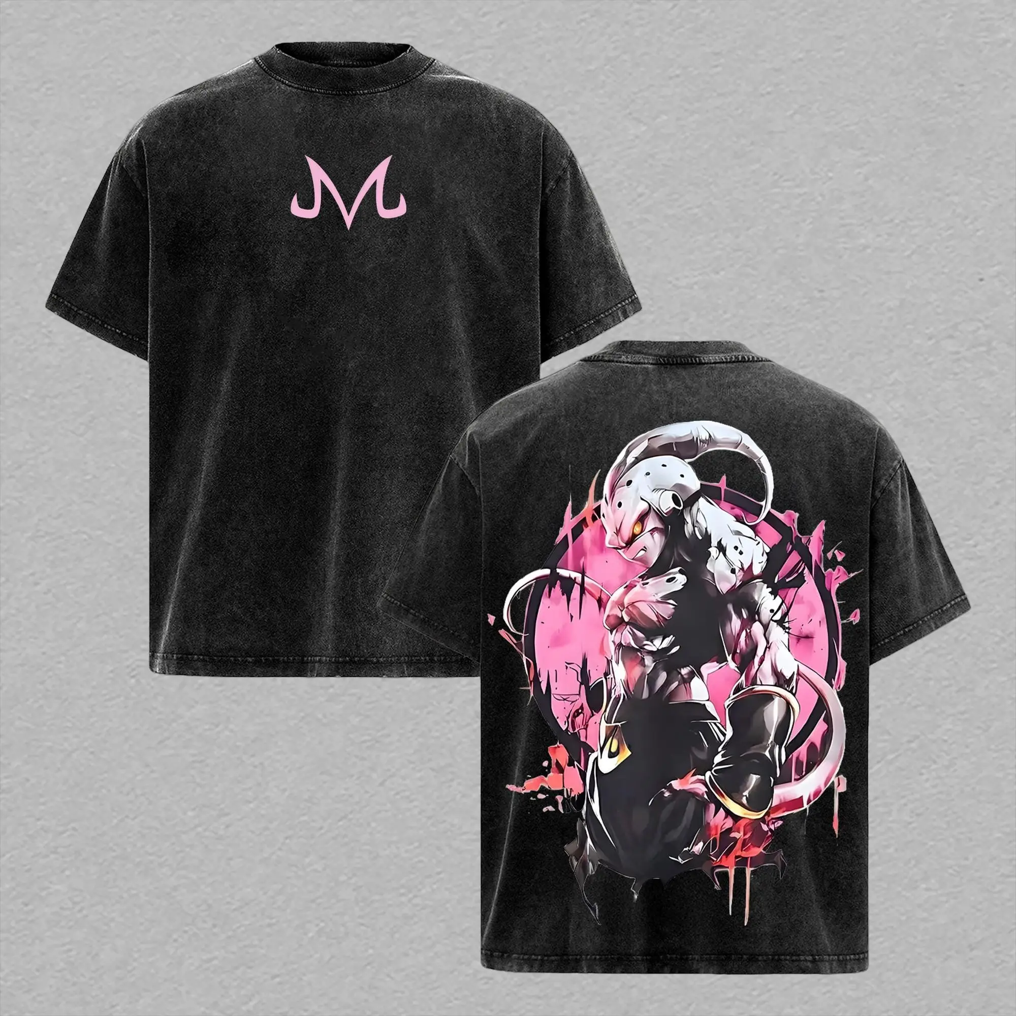 Kid Buu Graphic Tee - Vintage Washed Pink Anime Shirt for Men & Women | Y2K Oversized Streetwear Gym Pump Cover | Dragon Ball Z DBZ Merch