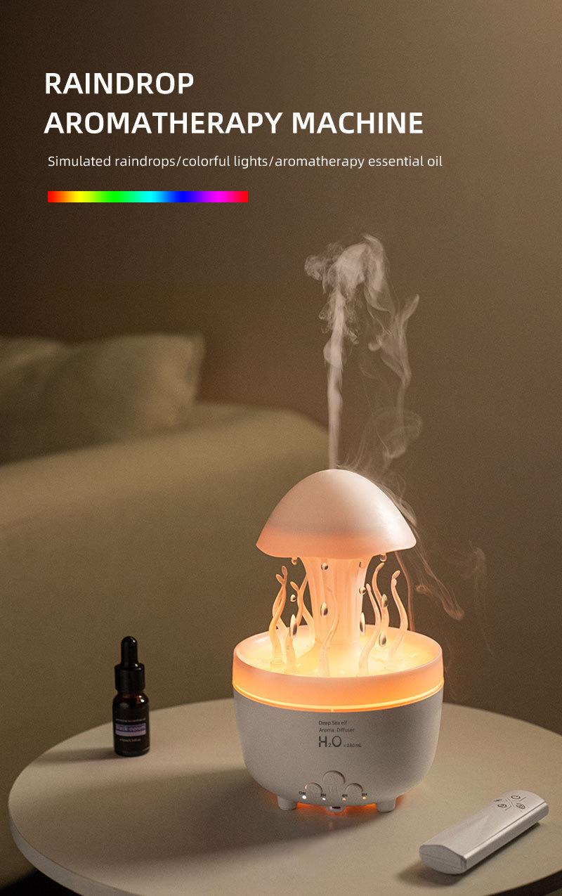Jellyfish Raindrop Aroma Diffuser Humidifier, 3-in-1 Cool Mist Humidifier with LED Mood Light, Ultra Quiet Essential Oil Diffuser for Bedroom, Home, Office, Desk Decor