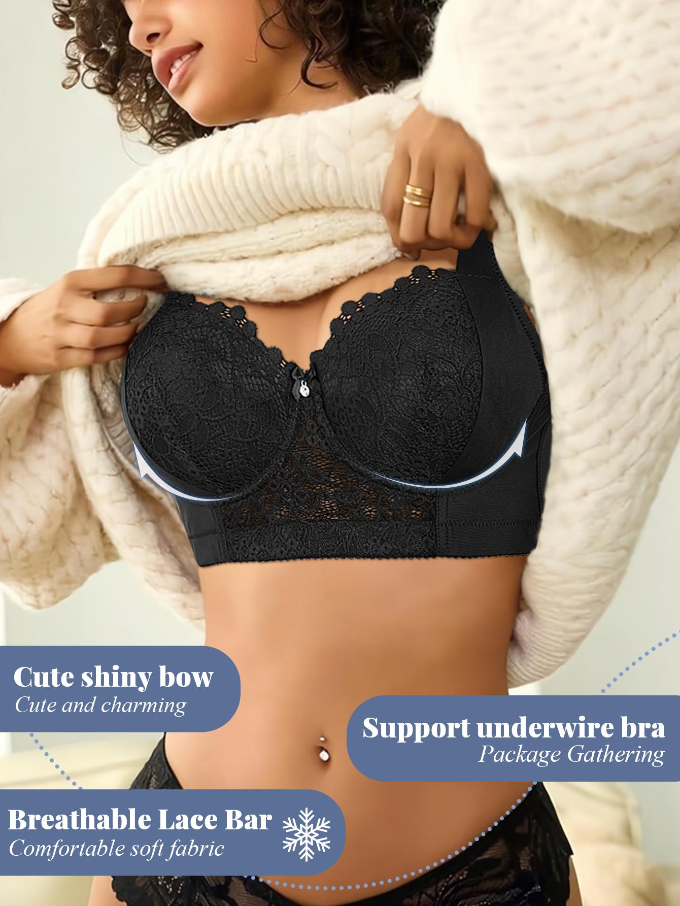 Women’s Push-Up Elegance Lace Back Bra Breathable Comfortable Lift Support Underwire Bras with Anti-Sagging Adjustable Wide Straps Everyday Style Bridal Underwear