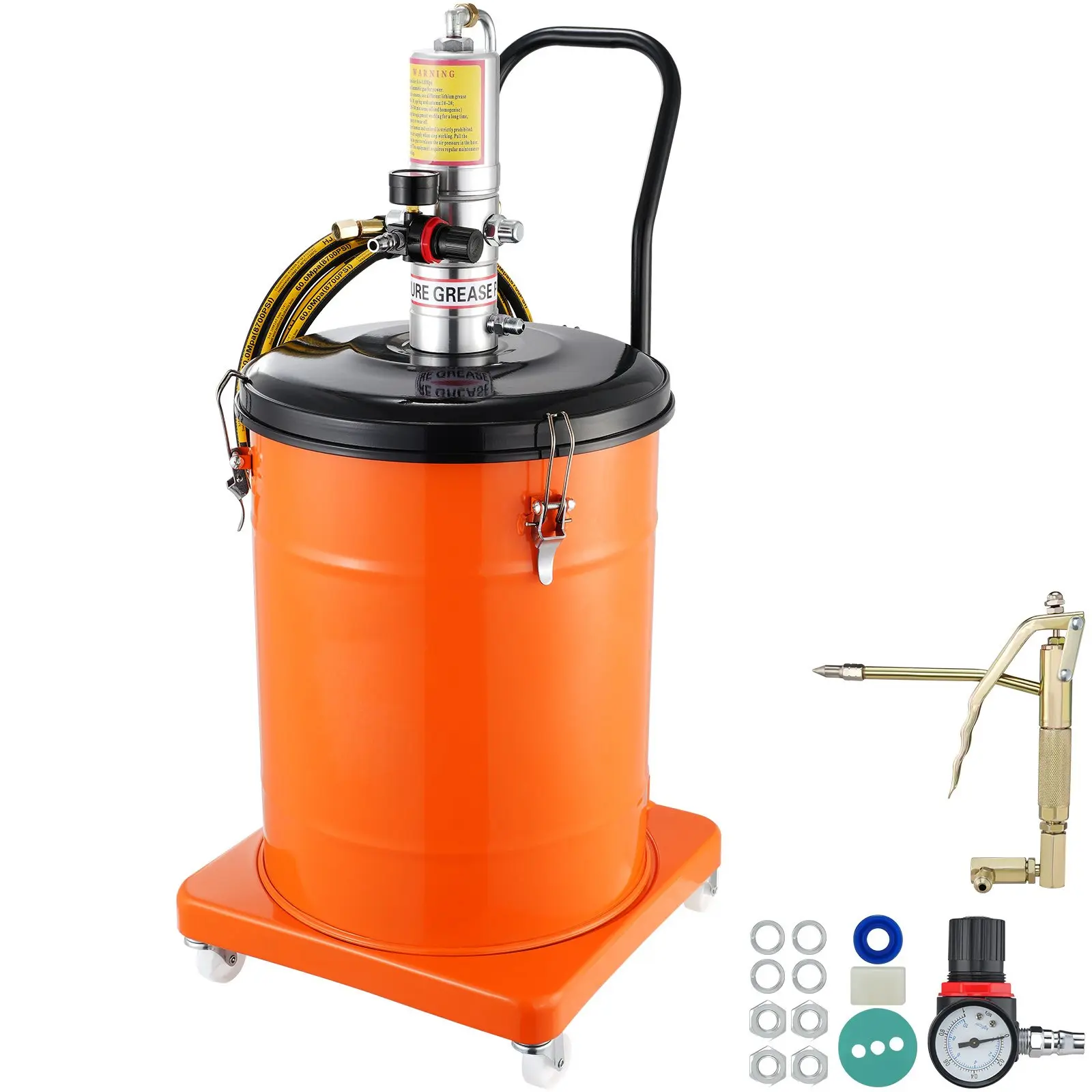 10.5 Gallon (40L) Air-Operated Grease Pump – 50:1 Pressure Ratio, with 13 ft High-Pressure Hose, Grease Gun & Wheels, Portable Pneumatic Lubrication Pump