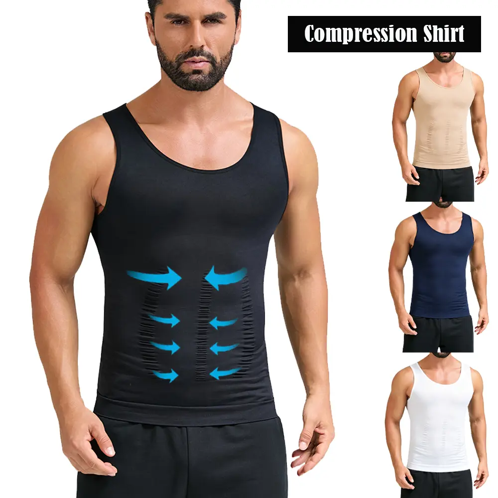 Men's Compression Shirt Body Shaper - Sleeveless, High-Stretch Nylon Workout Undershirt, Lightweight & Breathable for Gym Use, Men's Compression Shirts, Men's Clothing, Crew Neck
