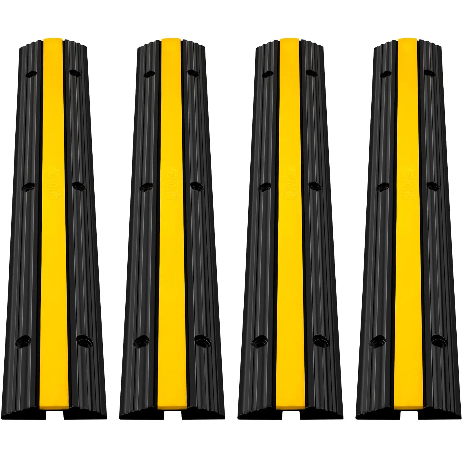 4 Pack of 1-Channel Rubber Cable Protector Ramps Heavy Duty 22046Lbs Load Capacity Cable Wire Cord Cover Ramp Speed Bump Driveway Hose Cable Ramp Protective Cover