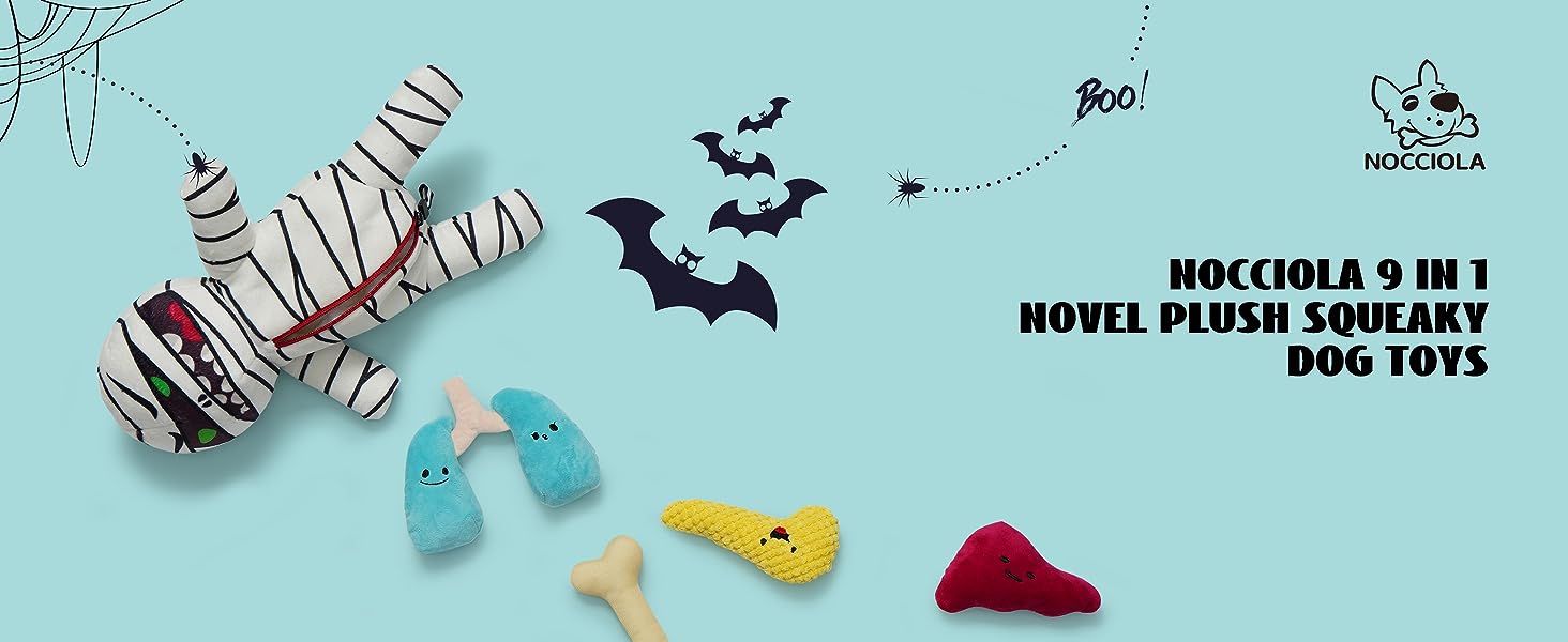 9-in-1 Zombie Plush Squeaky Dog Toys, Mummy Toys, Stimulating Puzzle Toy with 8 Organ-Shaped Plush Toys, Halloween gift, Stuffed Toys for Small Medium Dogs