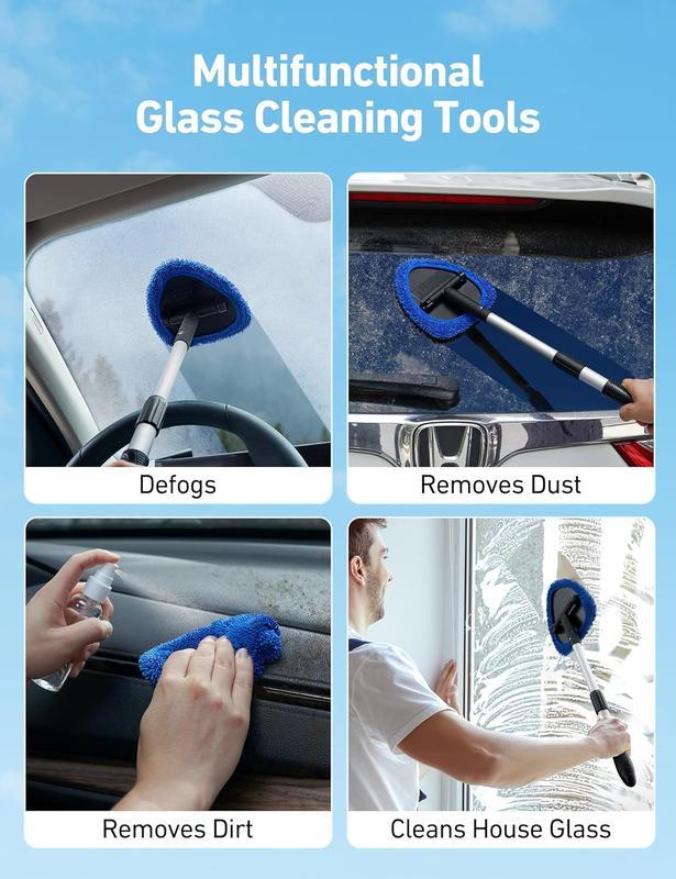 2026 Latest Model  Windshield Cleaning Tool, Microfiber Car Window Cleaner with 4 Reusable and Washable Microfiber Pads and Extendable Handle valentine's gift for bf