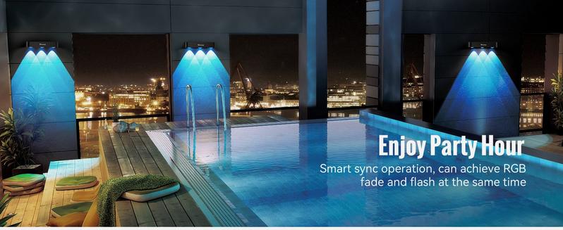 FabStyl RGB Solar Wall Fence Lights, Synchronously Change Color, Solar Step Lights, Bright Wall Lights, Outdoor Waterproof, Solar Powered Patio Decor for Wall, Rail, Porch, Backyard, Garden. Perfect for holiday decorations FallFreshness