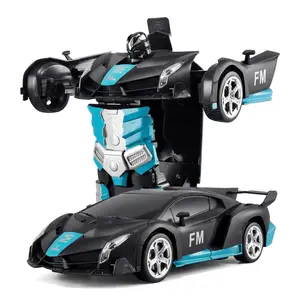 2-in-1 RC Transformer Car, One-Button Transforming Remote Control Robot Car with 360° Rotating Drift, LED Lights, Gift for Kids 6+