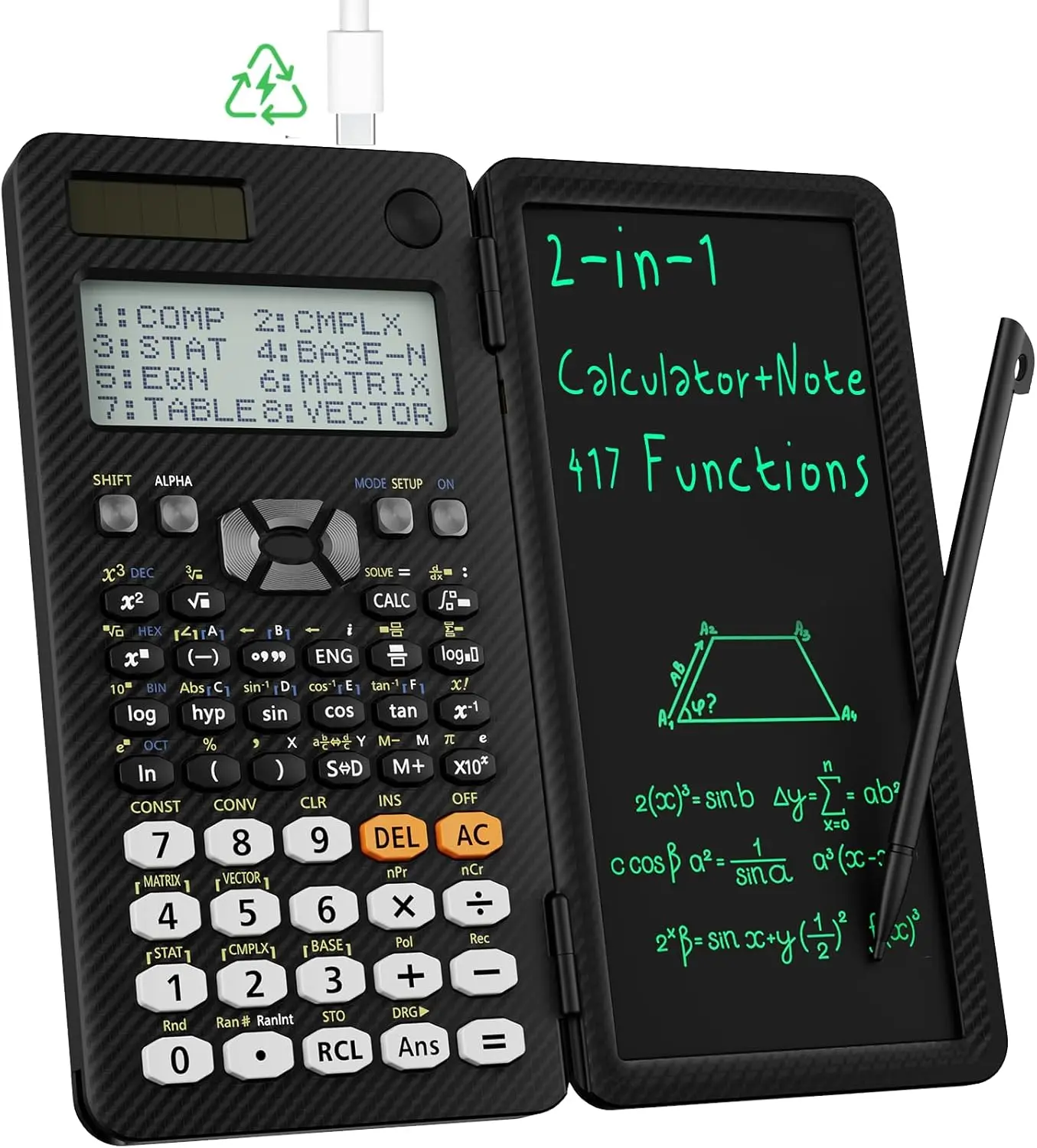 【Back To School】NEWYES Scientific Calculators for Students, 991ES MAX Office Calculators with Notepad Desktop, 4-Line Display Calculator with LCD Writing Tablet, Battery Rechargeable Power Calculator School Supplies （Black）