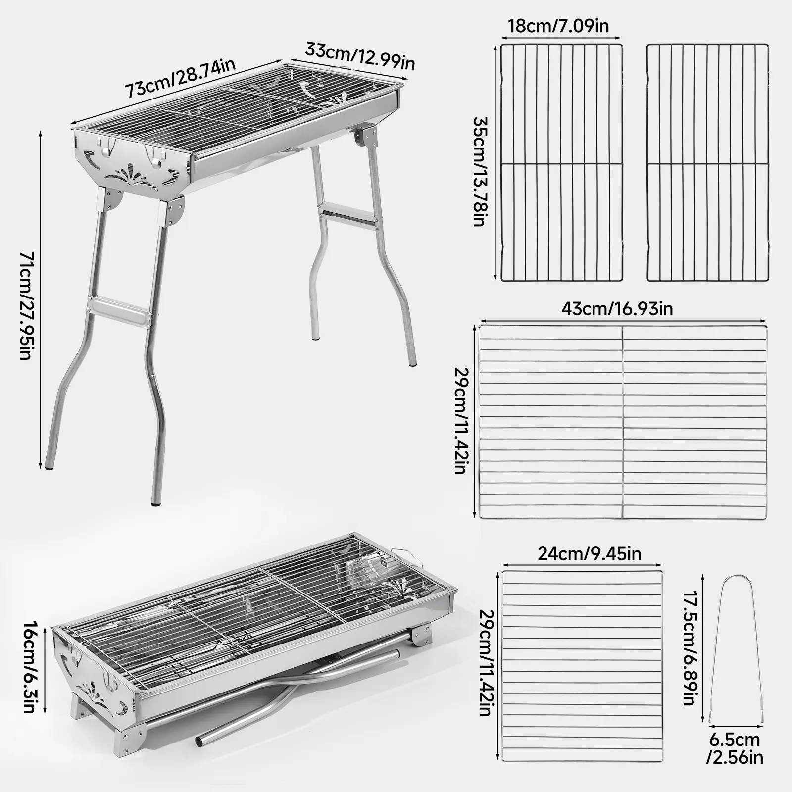 Senmeo Compact Charcoal Grill - Folding Stainless Steel BBQ with Tools, Portable Outdoor Camping Accessory for 5-8 People, Bbq Lovers, Tailgating & Beach Picnics