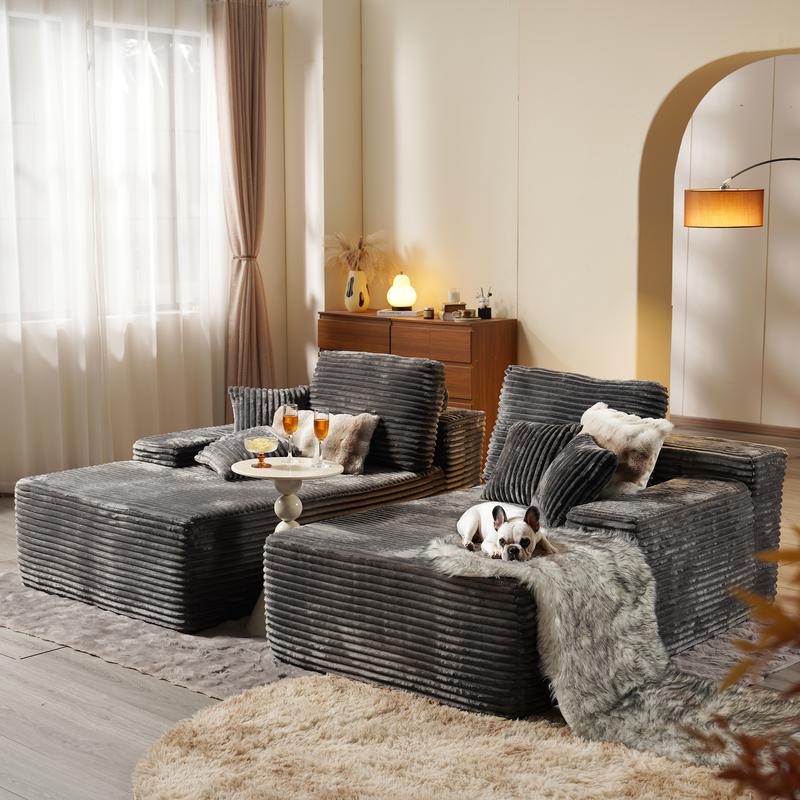 【2 Packages Shipping】Ovios 81" Oversized Sectional Double Lounge Chaise with Cloud Plush Sofa Bed, Fluffy Modern Boneless Couch Sleeper Loveseat Chair for Indoor Living Room Bedroom Reading Movie - No Assembly Required