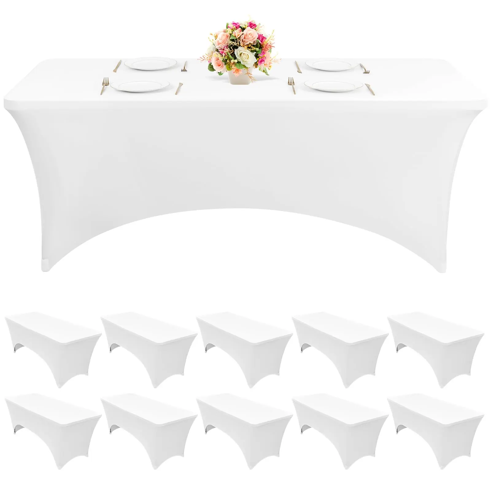 MTREO 1/6/10 Pack 6FT Fitted Spandex Table Cloth - Dustproof Stretch Cover for 6FT Rectangle Folding Tables, Ideal for Wedding Banquet, Birthday Party Decorations, Anniversary & DJ Events Supplies
