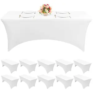 MTREO 10 Pack 6FT Table Cloth Fitted Spandex Table Cover - Stretch Tablecloths for 6/8 Foot Rectangle Folding Tables Spandex Tablecloths for Wedding Banquet Party, Cocktail, Buffet Display Decor Ornaments White Decorating Decorations Supplies