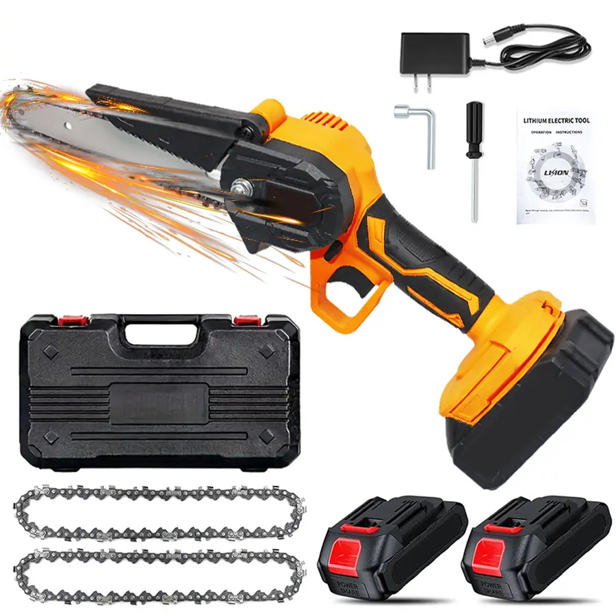 Mini Chainsaw 6 Inch, Upgraded Portable Electric Chainsaw Cordless, Handheld Small Chainsaw for Tree Trimming Wood Cutting, Courtyard and Garden (2 Batteries and 2 Chains Included)
