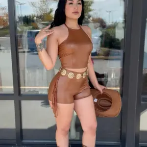 Leather Fringe Short Set - Fringed Top & Shorts for Stylish Look