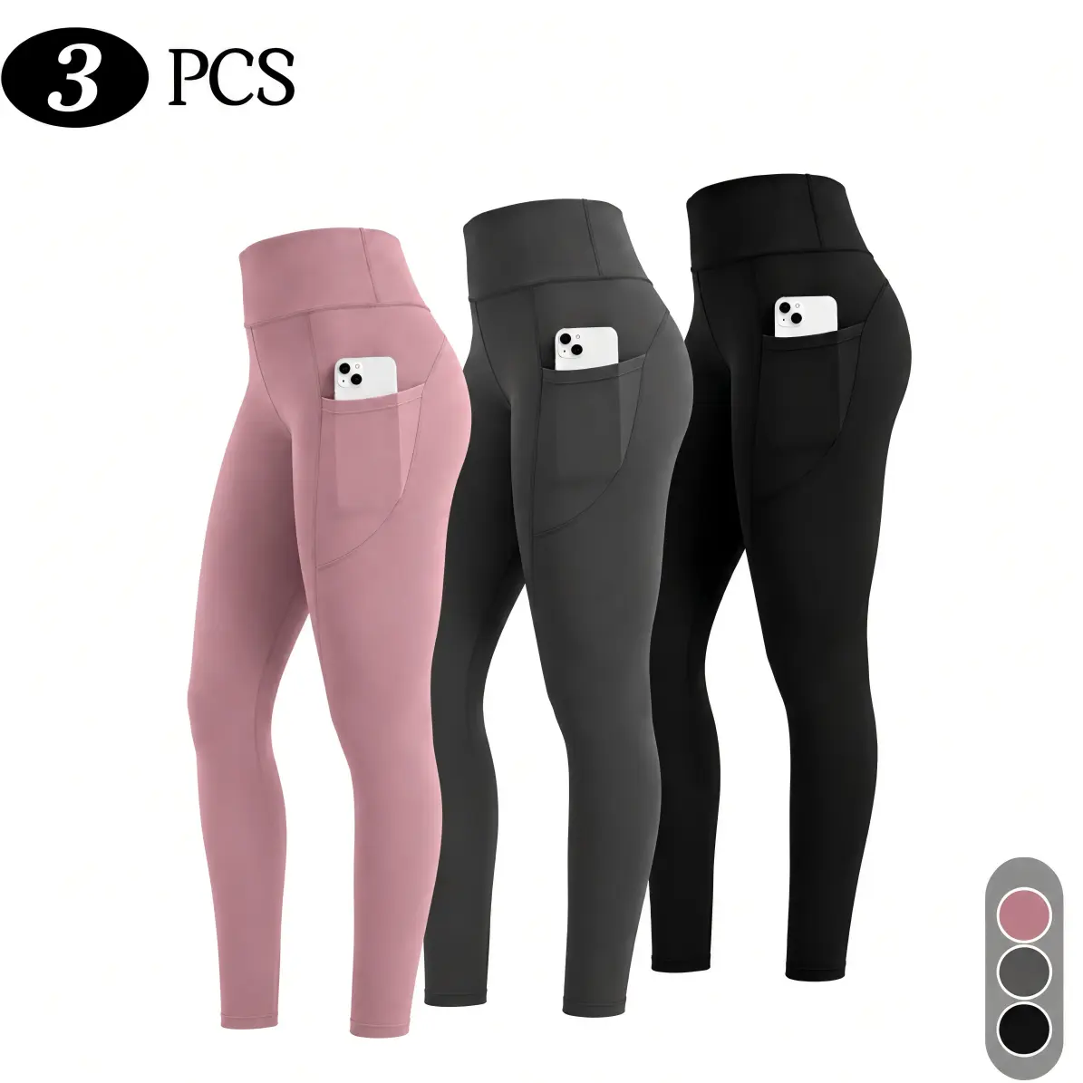 High-Waisted Yoga Leggings with Side Pockets Stretchy Comfortable Tights for Women Ideal for Daily Wear Workout & Casual Outings 2 Color Combos Available