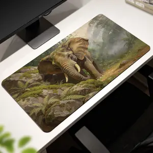 LIVEKEY Jungle Elephant Large Mouse Pad  31.5x15.75in Gaming & Office Desk Mat  Non-Slip Backing + Reinforced Edges + Smooth Surface  Vintage Animal Art Design  Comfortable for Laptop/PC (80x40cm)​