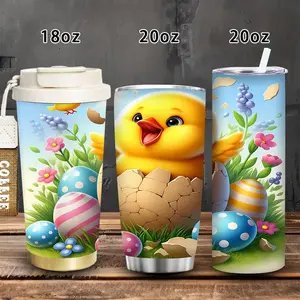 1pc 18oz/20oz Easter Chick and Eggs Tumbler with lid and straw, winter insulated travel mug, gift for women and men, ideal for Valentine’s Day, Easter, birthday gifts, iced/hot coffee cup