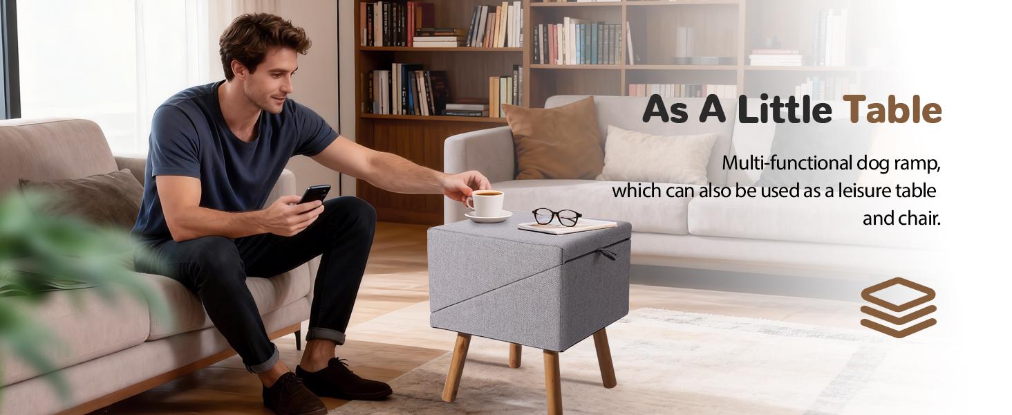 17'' Dog Stairs Ramp for Couch | Wooden Ottoman Ramp for Sofa or Short Bed | for Senior,Small, Medium Dogs, Dachshund | 2-in-1 Convertible Home Step Stool with Wood Foot