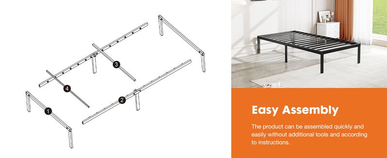 Bed Frame，Heavy Duty Metal Platform Bed Frames with Storage Space Under Frame, 14 Inches, Sturdy Steel Slat Support, No Box Spring Needed