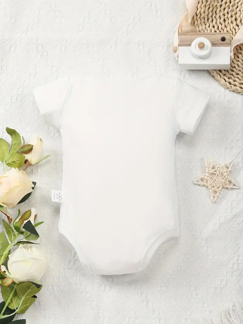 Protected by My Great Grandma in Heaven" Soft Cotton Youngsters Onesie - White with Black Letter Print, Round Neck, Short Sleeve, Youngsters Romper, Perfect for Outdoor