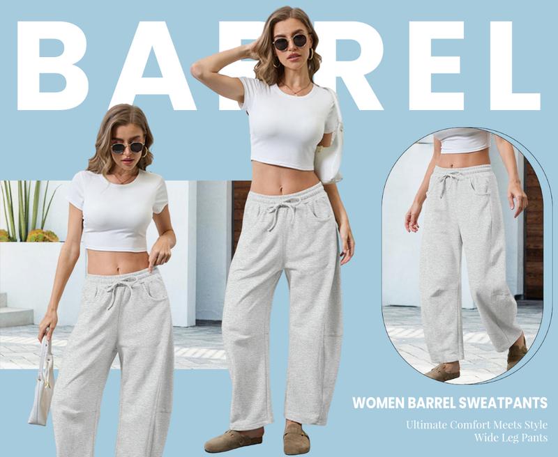 Tanming Women's Barrel Leg Pants Basic or Fleece Lined Elasticated Waist and Soft Wide Leg Pants with Pockets Casual All-Season Sweatpants Tanming Women's Barrel Leg Pants Basic or Fleece Lined Elasticated Waist and Soft Wide Leg Pants with Pockets Casual All-Season Sweatpants