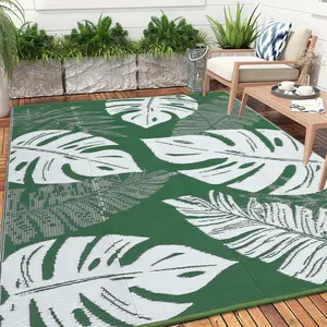 Leaf Print Outdoor Rug Foldable Garden Decor Rug with 4 Pegs and Storage Bag Double-Sided Reversible Plastic Grass Rug Portable for Porch Patio Picnic Beach RV