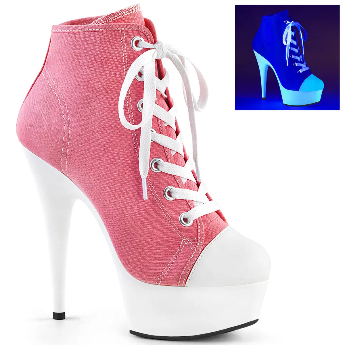 Pleaser Delight-600SK-02 Women's 6" High Heel Sneaker Bootie, Classic Fashion Platform Shoe with Laces & Inside Zip Closure, Women's Fashion, Zipper, Statement Shoes, 6 In, 6-Inch Heel