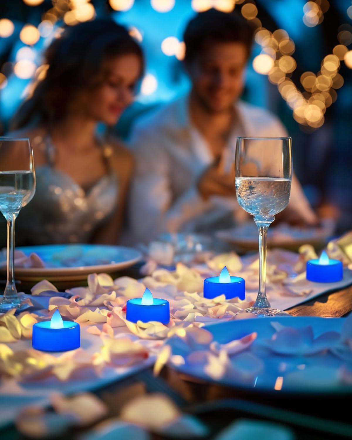 Flameless Candles 24Pack Battery Operated LED Tea Lights Flickering Blue Tealights for Halloween Christmas Wedding Safe 200 Hours Battery Included Flameless Candles 24Pack Battery Operated LED Tea Lights Flickering Blue Tealights for Halloween Christmas Wedding Safe 200 Hours Battery Included