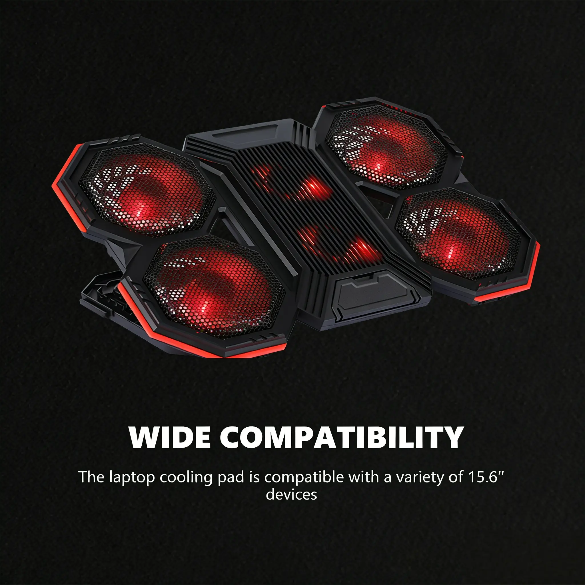 Adjustable Laptop Cooling Pad with Multi-Fan System - Variable 6-Speed Wind, 6-Level RGB Light (1-Knob Sync), Dual USB Hub, Built-in Phone Stand, 9-17.3in Laptop Compatible, 860g Portable for Gaming, Work, Travel