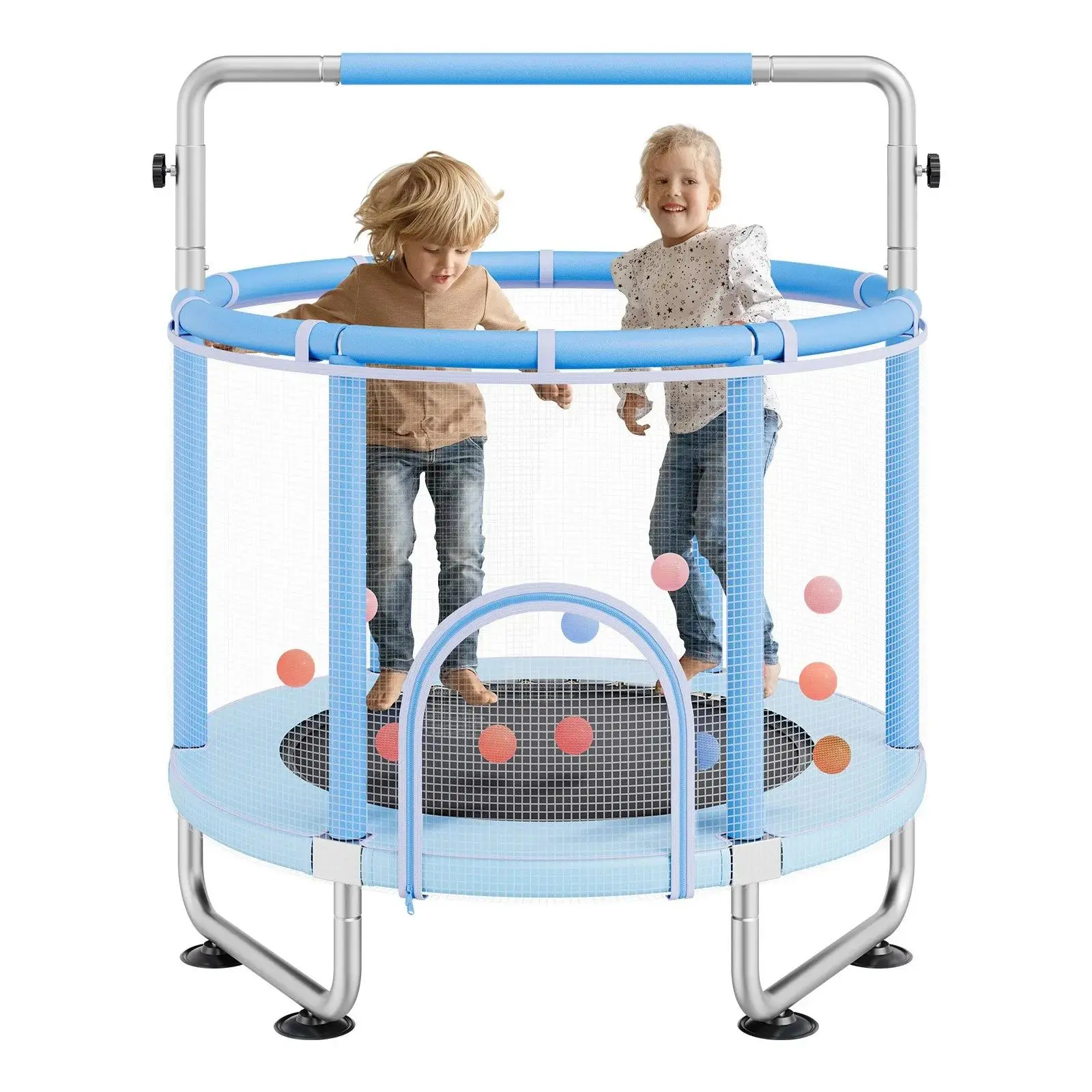 【Summerfinds】VEVOR 55-Inch Mini Size Kids Trampoline, 4.6FT Indoor-Outdoor Sports Trampoline for 3-4 Years Children, with Safety Enclosure Net, Basketball Hoop, Blue Birthday Christmas Gift