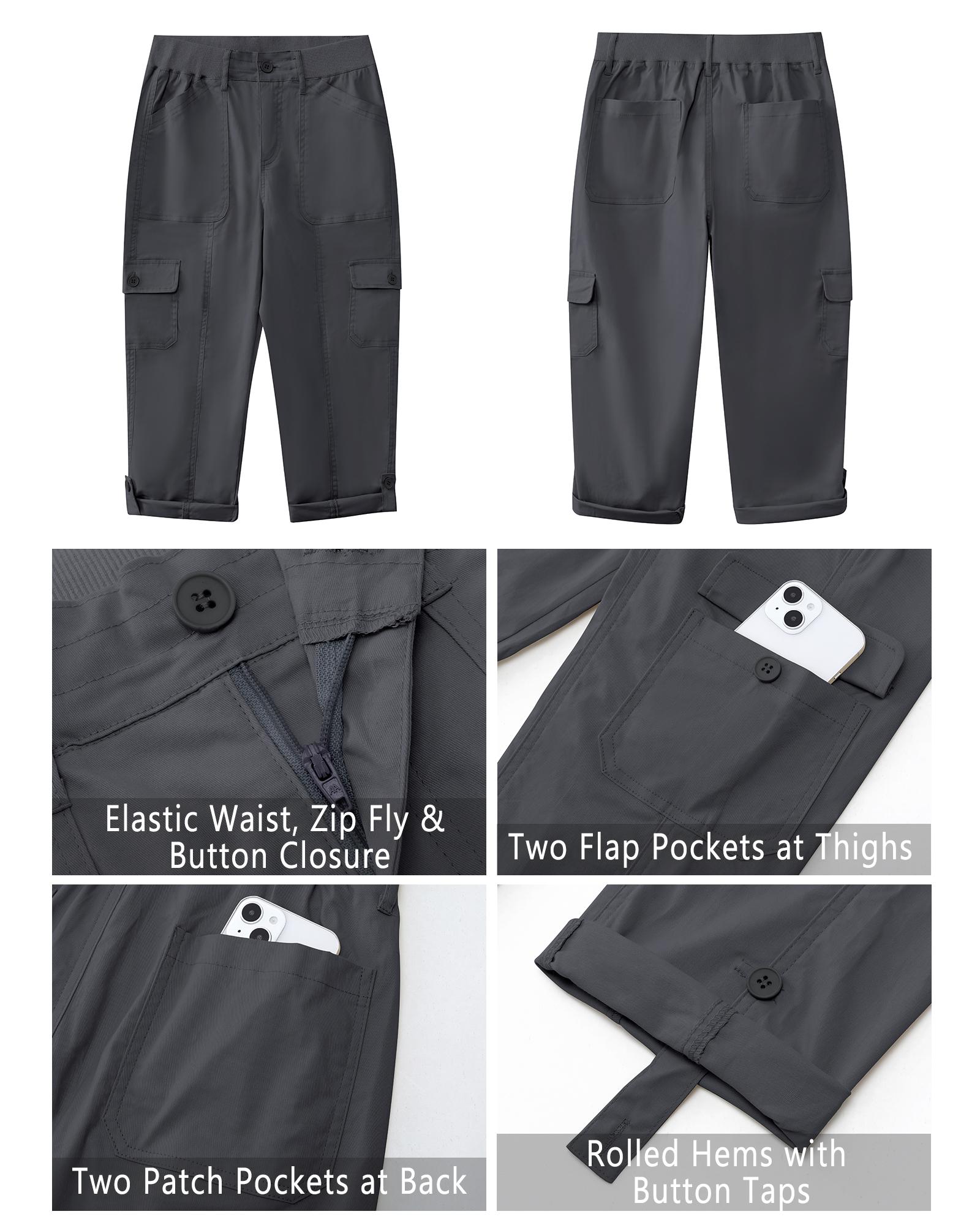 GRAPENT Cargo Capri Pants for Women High Waisted Relaxed Fit Elastic Knit Waist Casual Capris Trousers Cropped Pants GRAPENT Cargo Capri Pants for Women High Waisted Relaxed Fit Elastic Knit Waist Casual Capris Trousers Cropped Pants