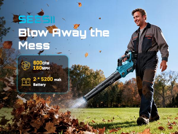 SEESII 40V Cordless Electric Leaf Blower/Snow Blower Cordless, 680CFM/210MPH Brushless Motor with 2 * 5200 mAh Batteries and 2*Chargers, Variable Speed Control & Turbo Button, Electric Blower for Lawn Care/Debris/Dust
