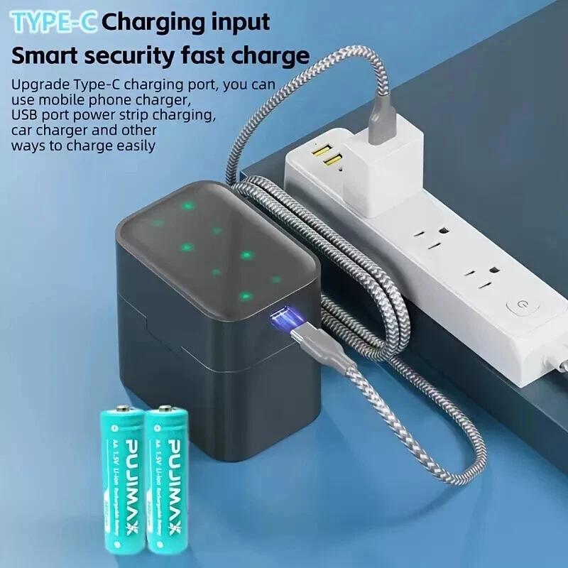 PUJIMAX 8 PCS AA 1.5V Rechargeable Lithium-ion Batteries 3400mWh + Charging Case