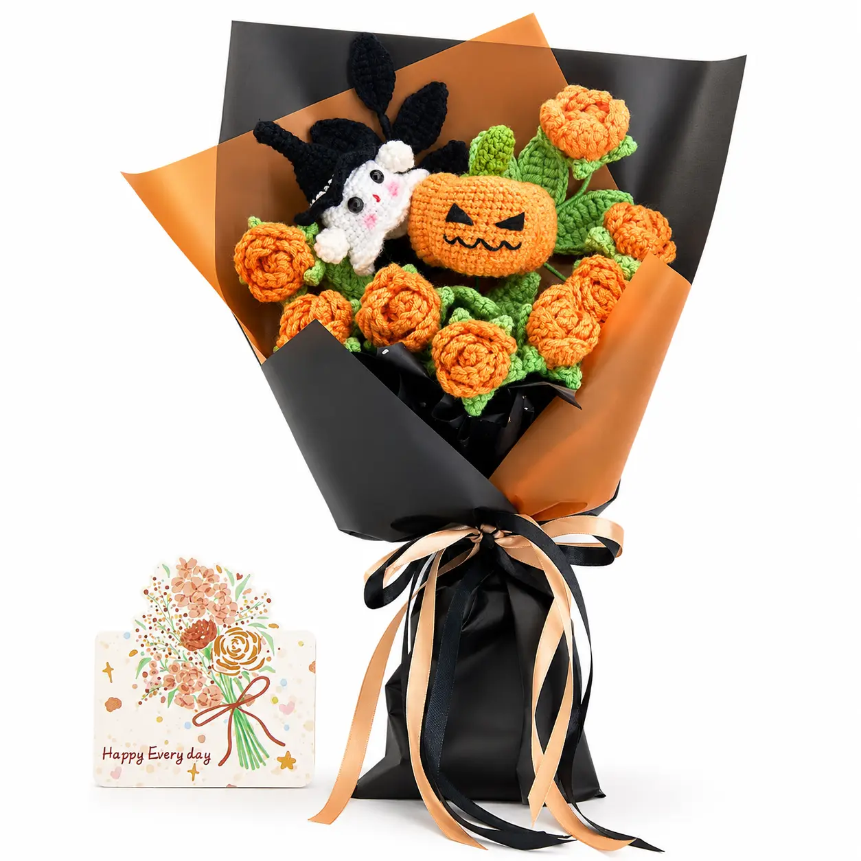 Handmade Crochet Flowers Bouquet Halloween Gift Pumpkin Ghost Bouquet Halloween Decor Gift for Her Friend Gift Forever Flowers Handmade Halloween Decoration