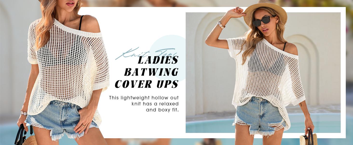 Imily Bela Crochet Sweater Tops Batwing Short Sleeve Oversized Boat Neck Boho Knit Summer Beach Cover Ups