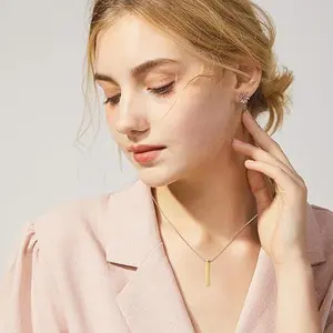 Personalized Golden Brass Vertical Bar Pendant | Custom Laser Engraved Name Tag Charm