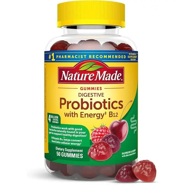 Nature Made Digestive Probiotics and Energy B12 Gummies, Probiotics for Women and Men, 50 Probiotic Gummies, 25 Day Supply