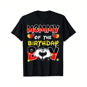 Dad And Mom Mommy Of The Birthday Boy Family Party Decor T-Shirt 180g Oversized Casual Graphic Streetwear Menswear Basic Cotton