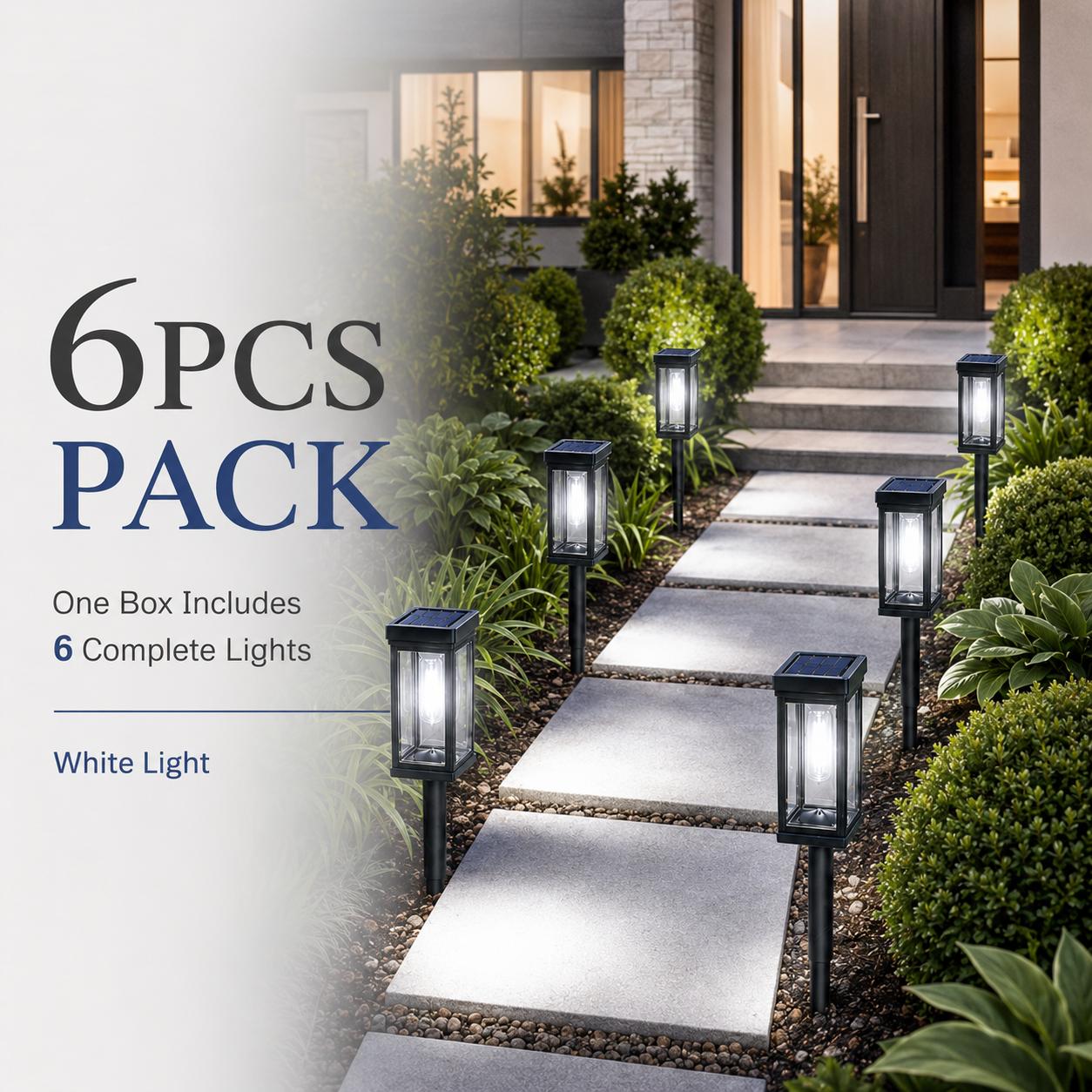 Decorative solar landscape lights around outdoor garden