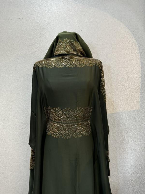 Butterfly Style Dubai Abaya - Maroon Color with Intricate Gold Embroidery Design