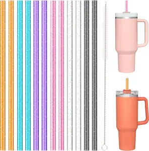 12 PCS Replacement Straws for Stanley|Owala|Simple Modern 40oz 30oz Tumbler, Reusable Color Drinking Straws with Cleaning Brush for Stanley Cup Accessorie，BPA Free, Dishwasher Safe