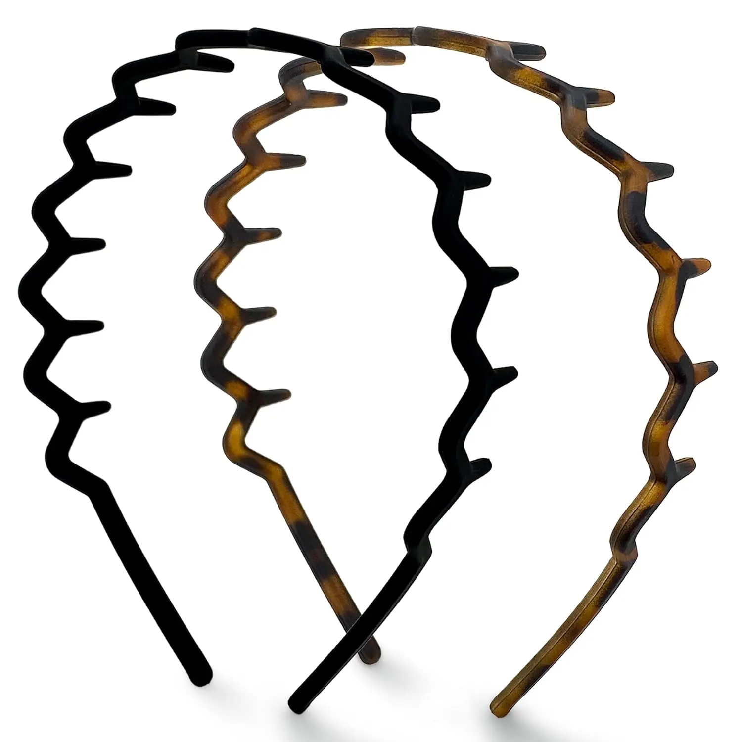 Zig Zag Headbands for Women – Fashion Accessories for Slicked Back Styles - Comfortable Wavy Headbands | Comb Headband with Teeth | Ideal Gifts for Women - Black and Tortoise - 2 pcs.R2163