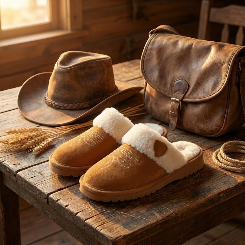 Western Cowgirl Boot-Stitch Women Slippers All-Season Cozy Indoor & Outdoor Wear 【Wide Feet PLS SIZE UP】