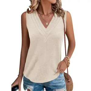 Cicy Bell  Women V Neck Tank Tops Dressy Casual Summer Loose Fit Sleeveless Shirts Blouse Comfy Womenswear Soft Basic