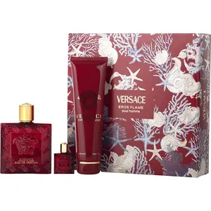 Versace Eros Flame Set-Eau De Parfum Spray 3.4 Oz & Shower Gel 5 Oz & Eau De Parfum 0.17 Oz Mini For Men
