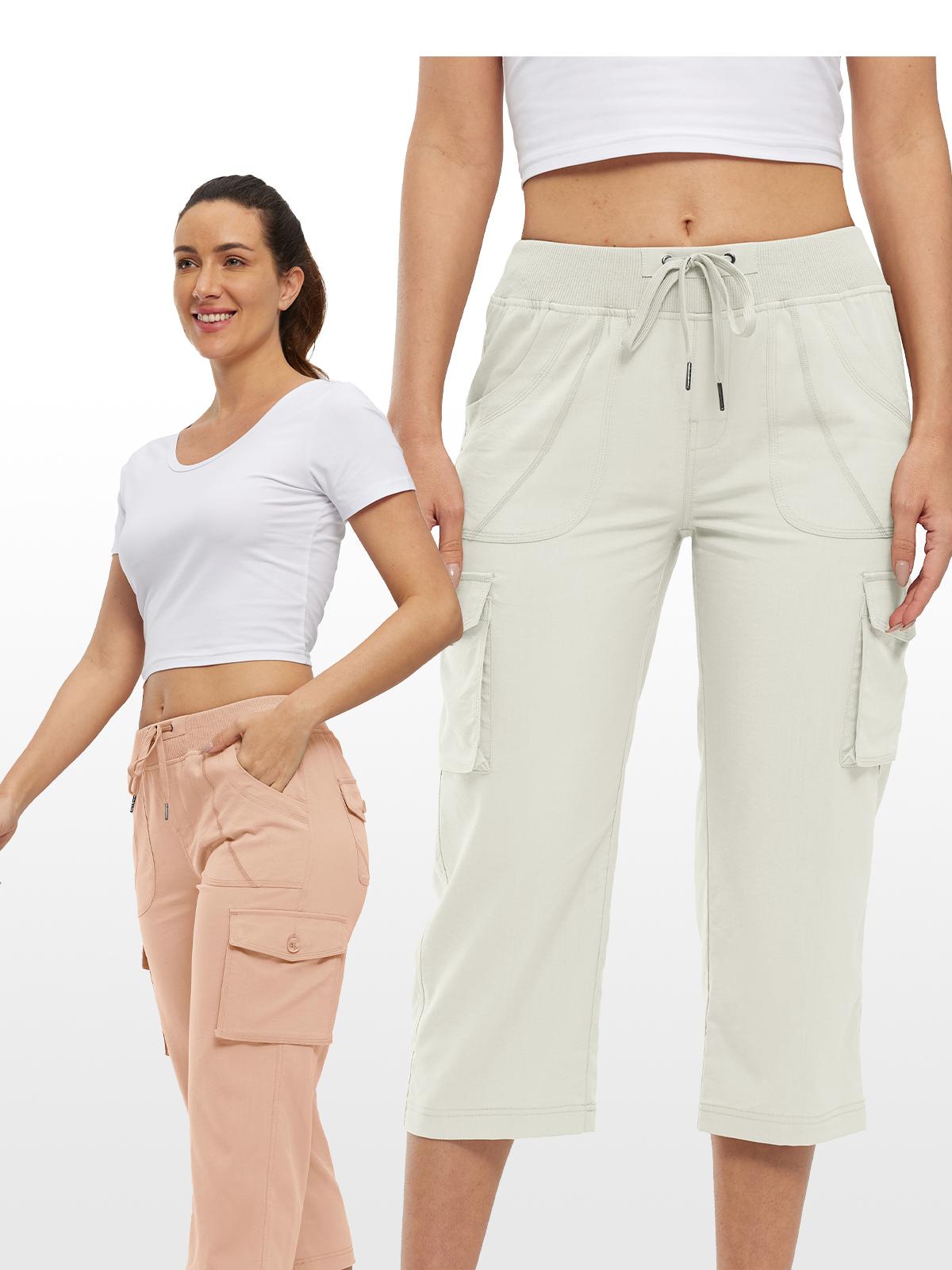 2 PACK YSENTO Womenswear  Outdoor Lightweight Cargo Capris Pants Casual Trouser Trip Loose Shorts comfy Summer Bottoms plus size Basic Black+Pink